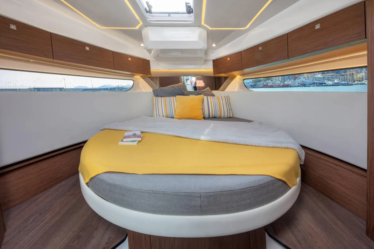 Cabin on Sea King, a Jeanneau Merry Fisher 1095 Fly motorboat at Grad Pula, Croatia