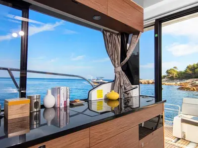 Galley of Sea King, a Jeanneau Merry Fisher 1095 Fly motorboat at Grad Pula, Croatia