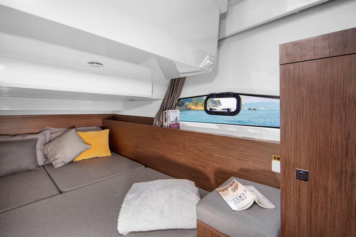 Cabin on Sea King, a Jeanneau Merry Fisher 1095 Fly motorboat at Grad Pula, Croatia