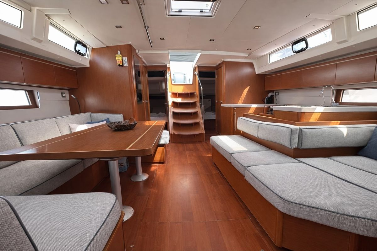 Salon of Velvet Dice, a Beneteau Oceanis 51.1 sailboat at Athens, Greece