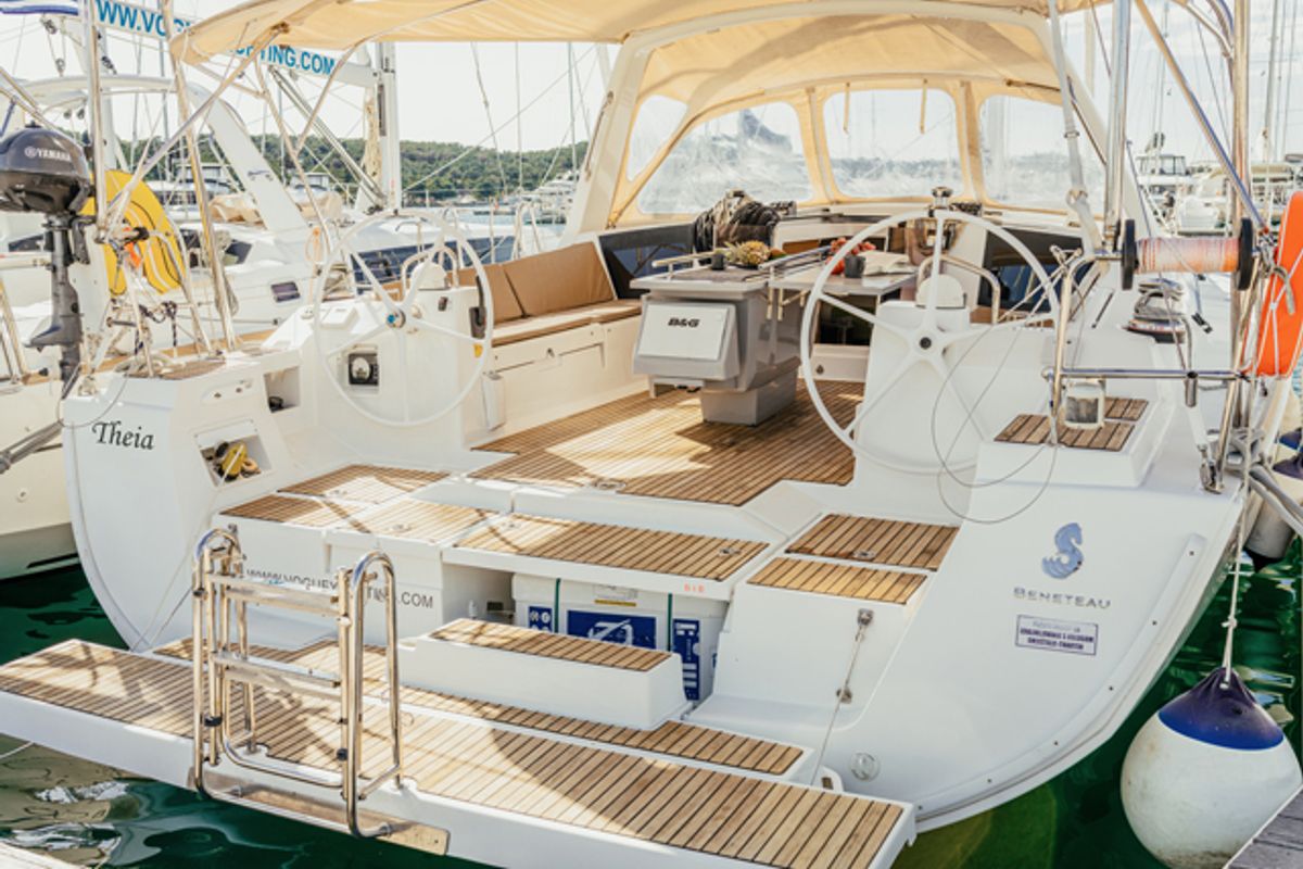 Deck of THEIA, a Beneteau Oceanis 45 sailboat at Grad Šibenik, Croatia