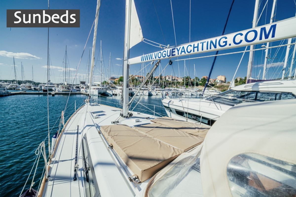 Deck of THEIA, a Beneteau Oceanis 45 sailboat at Grad Šibenik, Croatia
