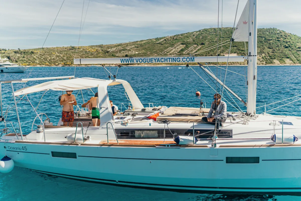 Exterior view of THEIA, a Beneteau Oceanis 45 sailboat at Grad Šibenik, Croatia