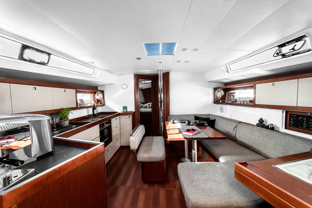 Salon of THEIA, a Beneteau Oceanis 45 sailboat at Grad Šibenik, Croatia