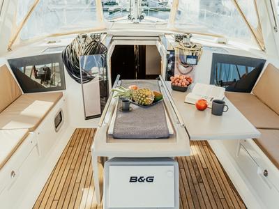 Cockpit of THEIA, a Beneteau Oceanis 45 sailboat at Grad Šibenik, Croatia