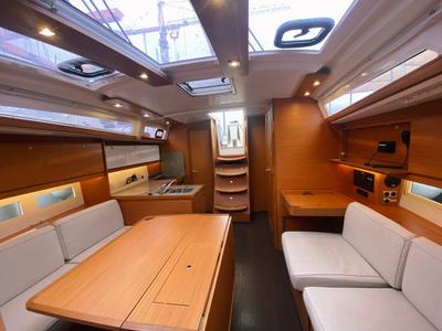 Salon of Jelo, a Dufour 390 GL sailboat at Marseille, France
