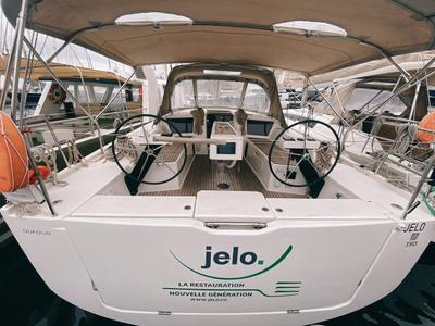 Cockpit of Jelo, a Dufour 390 GL sailboat at Marseille, France