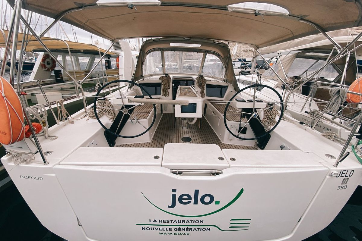 Cockpit of Jelo, a Dufour 390 GL sailboat at Marseille, France