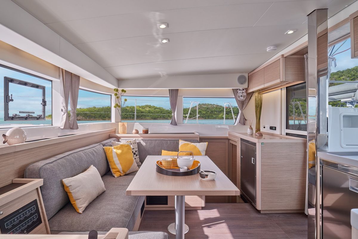 Salon of Pussycat, a Lagoon 40 catamaran at Grad Kaštela, Croatia