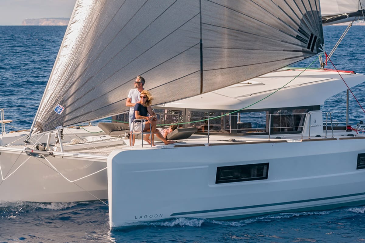 Exterior view of Pussycat, a Lagoon 40 catamaran at Grad Kaštela, Croatia