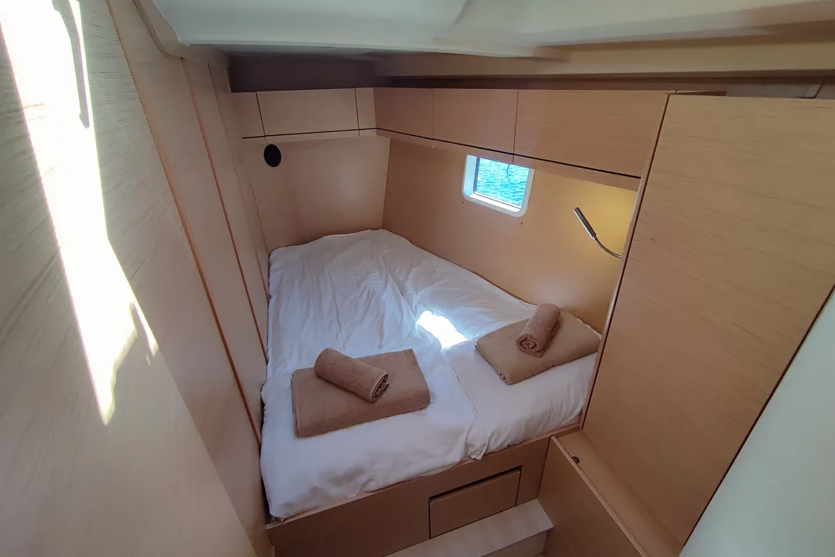 Cabin on Andromeda, a Hanse Yachts Hanse 508 sailboat at Lavreotiki Municipal Unit, Greece