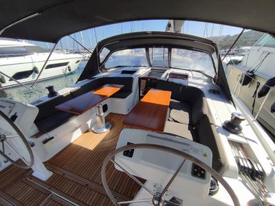 Cockpit of Andromeda, a Hanse Yachts Hanse 508 sailboat at Lavreotiki Municipal Unit, Greece