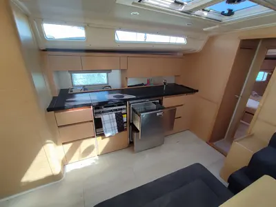 Galley of Andromeda, a Hanse Yachts Hanse 508 sailboat at Lavreotiki Municipal Unit, Greece