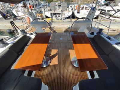 Deck of Andromeda, a Hanse Yachts Hanse 508 sailboat at Lavreotiki Municipal Unit, Greece