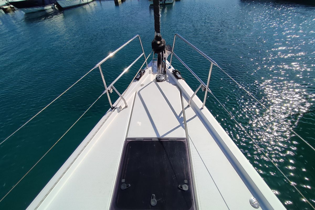 Exterior view of Andromeda, a Hanse Yachts Hanse 508 sailboat at Lavreotiki Municipal Unit, Greece