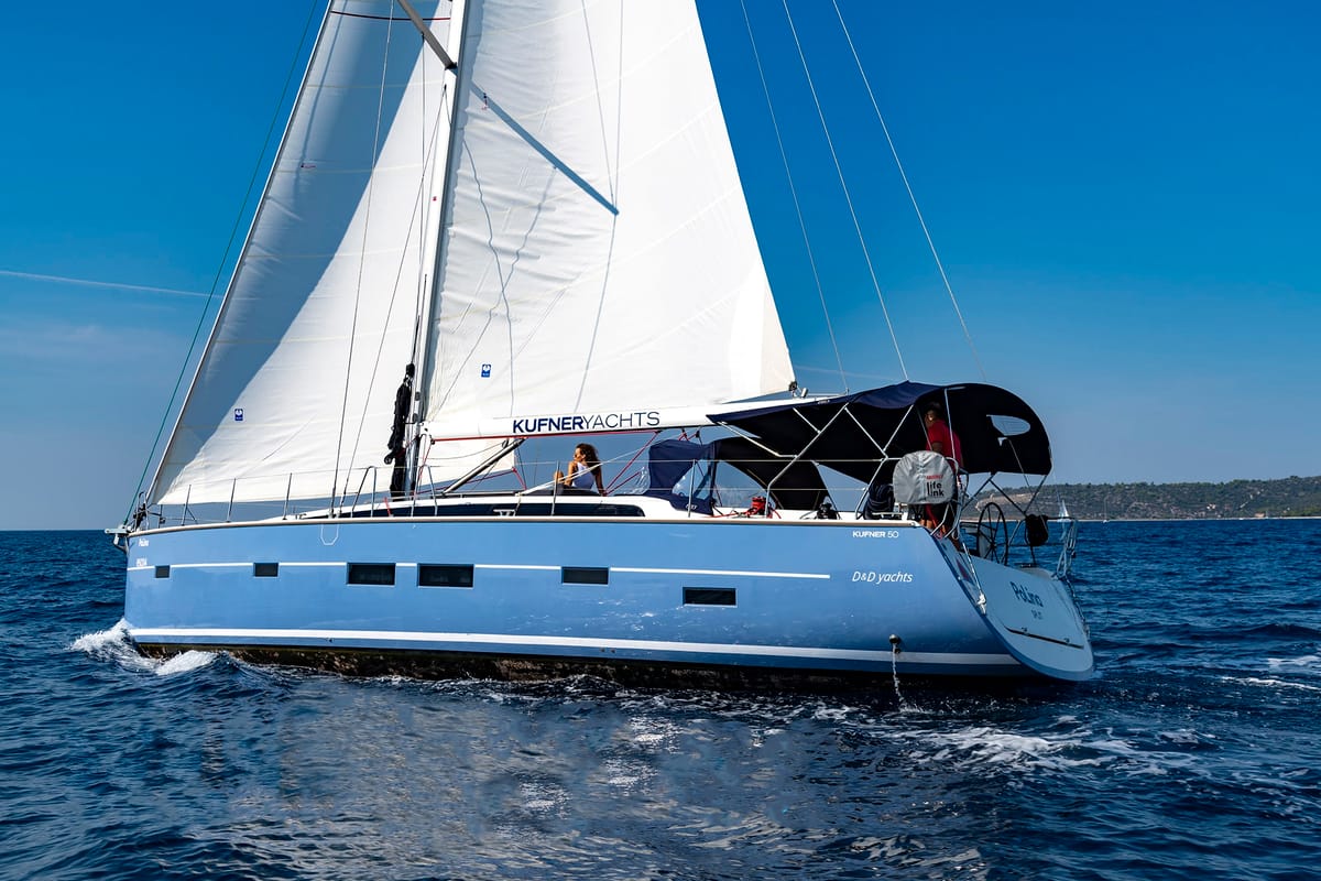 Exterior view of Dion, a D&D Kufner 50 sailboat at Marmaris, Turkey