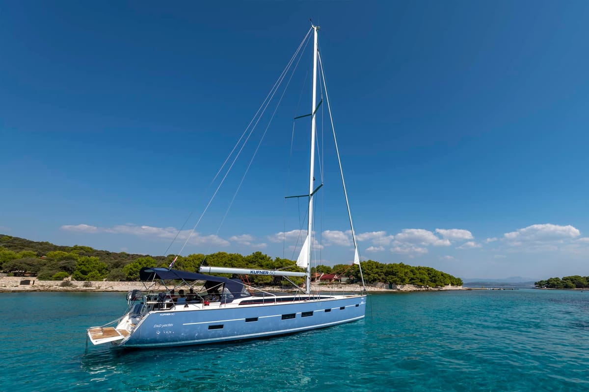 Exterior view of Dion, a D&D Kufner 50 sailboat at Marmaris, Turkey