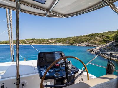 Cockpit of Vulpino, a Sunreef Yachts Sunreef 60 catamaran at Grad Kaštela, Croatia