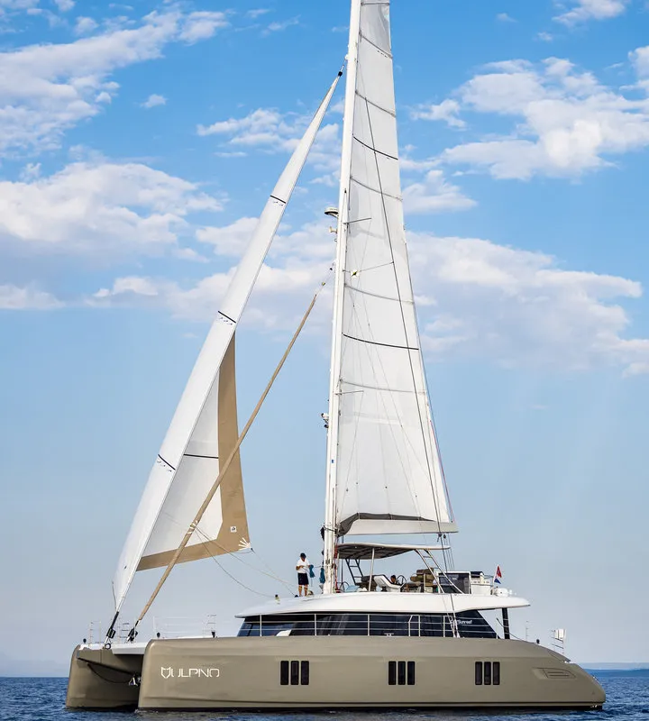 Exterior view of Vulpino, a Sunreef Yachts Sunreef 60 catamaran at Grad Kaštela, Croatia