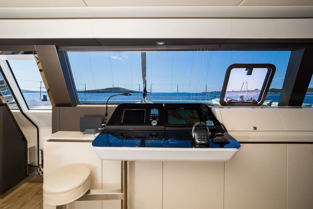 Cockpit of Vulpino, a Sunreef Yachts Sunreef 60 catamaran at Grad Kaštela, Croatia