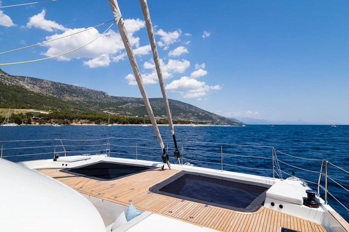 Deck of Vulpino, a Sunreef Yachts Sunreef 60 catamaran at Grad Kaštela, Croatia
