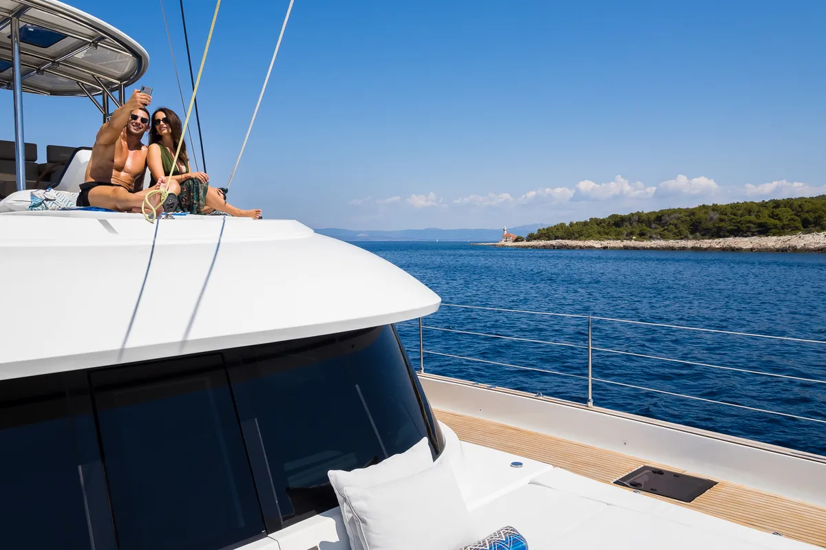 Exterior view of Vulpino, a Sunreef Yachts Sunreef 60 catamaran at Grad Kaštela, Croatia