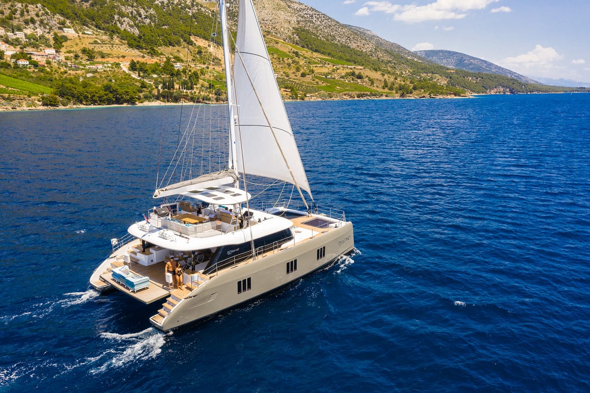 Deck of Vulpino, a Sunreef Yachts Sunreef 60 catamaran at Grad Kaštela, Croatia