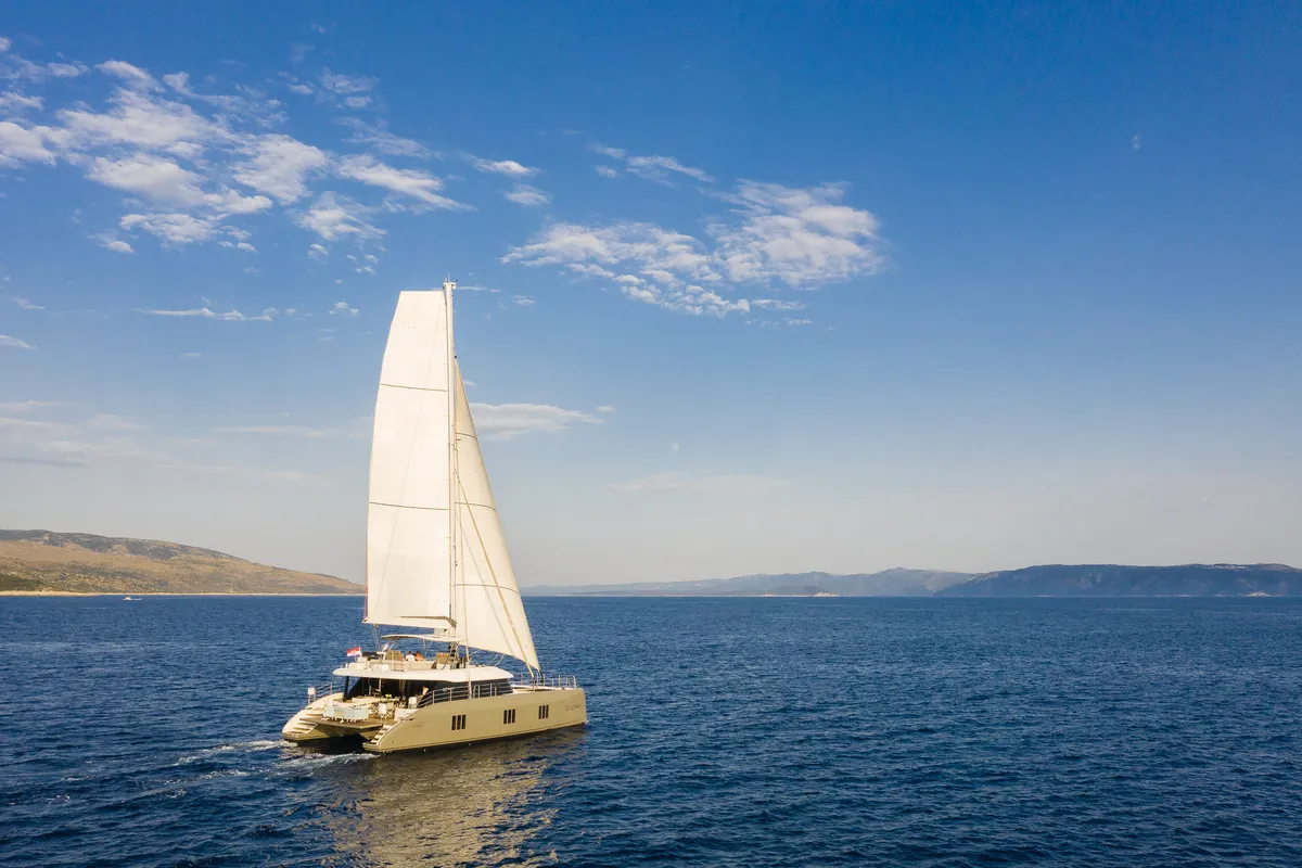 Deck of Vulpino, a Sunreef Yachts Sunreef 60 catamaran at Grad Kaštela, Croatia