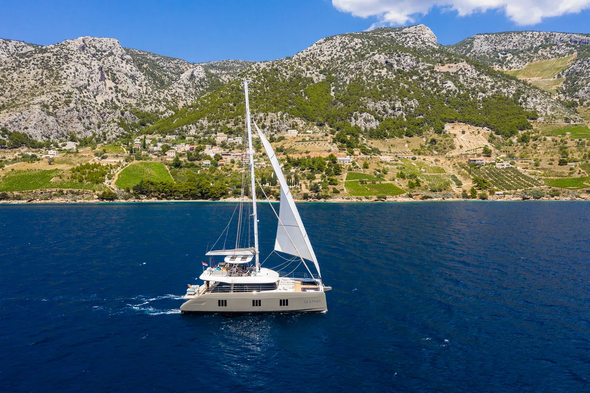 Deck of Vulpino, a Sunreef Yachts Sunreef 60 catamaran at Grad Kaštela, Croatia