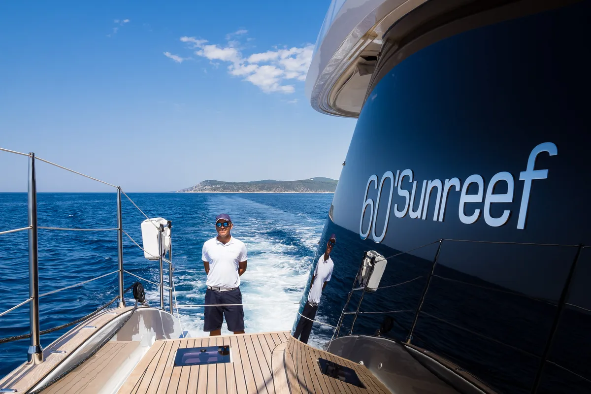Deck of Vulpino, a Sunreef Yachts Sunreef 60 catamaran at Grad Kaštela, Croatia