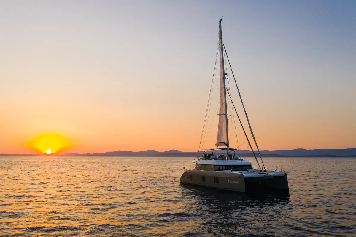 Exterior view of Vulpino, a Sunreef Yachts Sunreef 60 catamaran at Grad Kaštela, Croatia