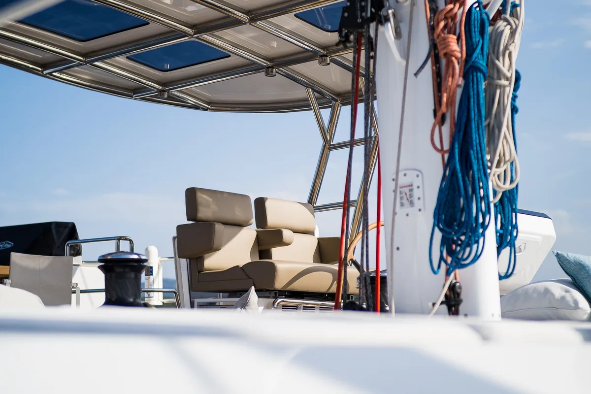 Cockpit of Vulpino, a Sunreef Yachts Sunreef 60 catamaran at Grad Kaštela, Croatia
