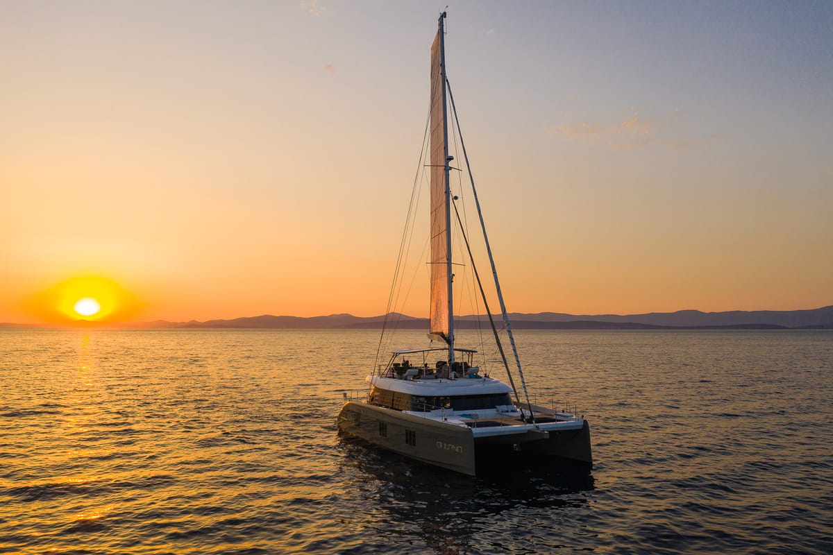Exterior view of Vulpino, a Sunreef Yachts Sunreef 60 catamaran at Grad Kaštela, Croatia