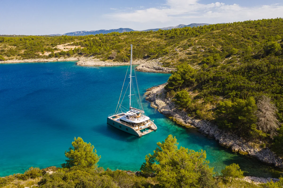 Exterior view of Vulpino, a Sunreef Yachts Sunreef 60 catamaran at Grad Kaštela, Croatia