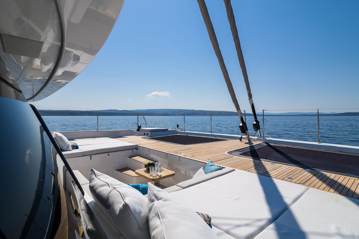 Deck of Vulpino, a Sunreef Yachts Sunreef 60 catamaran at Grad Kaštela, Croatia