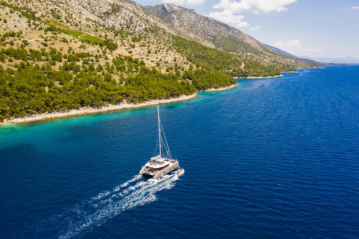 Exterior view of Vulpino, a Sunreef Yachts Sunreef 60 catamaran at Grad Kaštela, Croatia