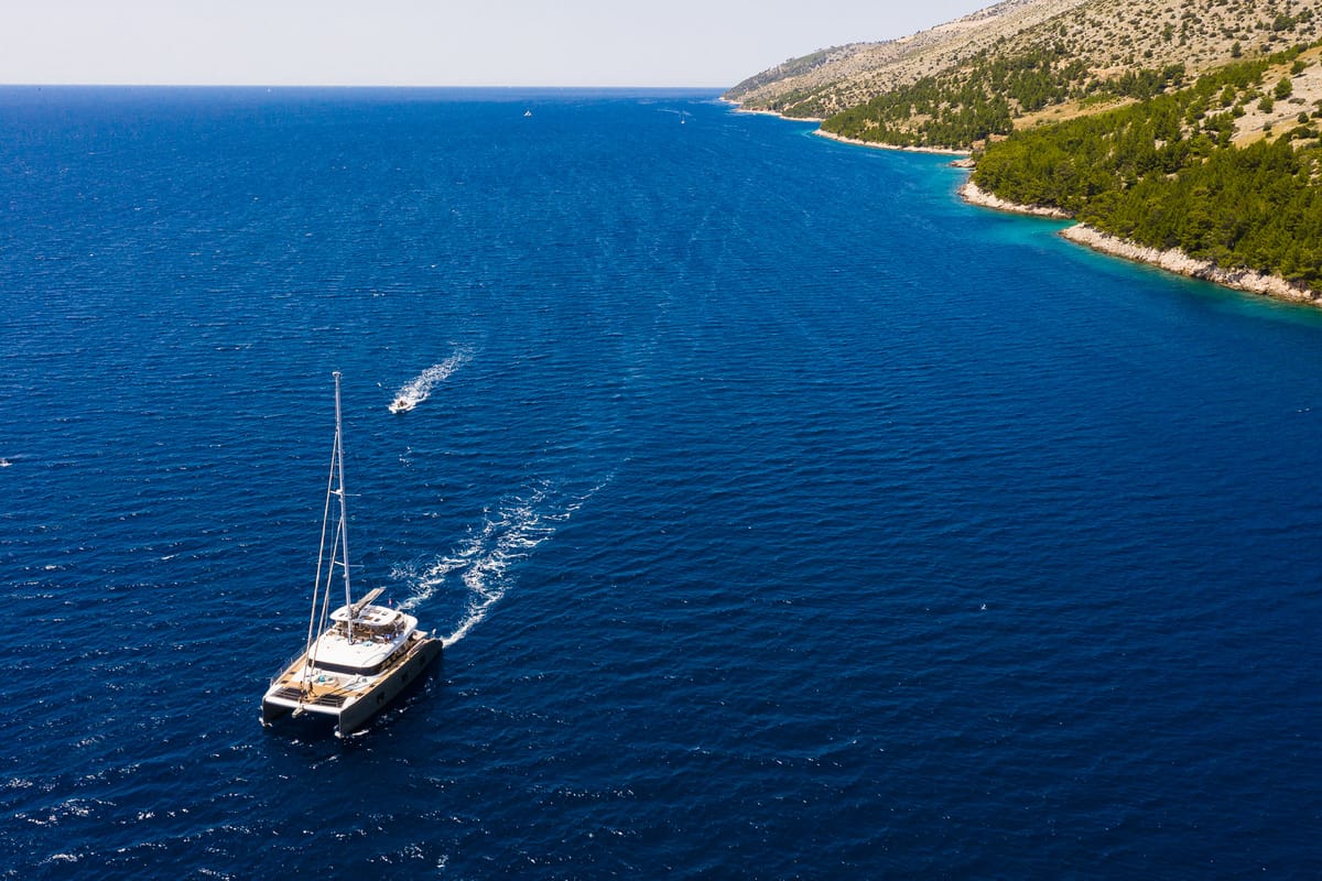 Exterior view of Vulpino, a Sunreef Yachts Sunreef 60 catamaran at Grad Kaštela, Croatia