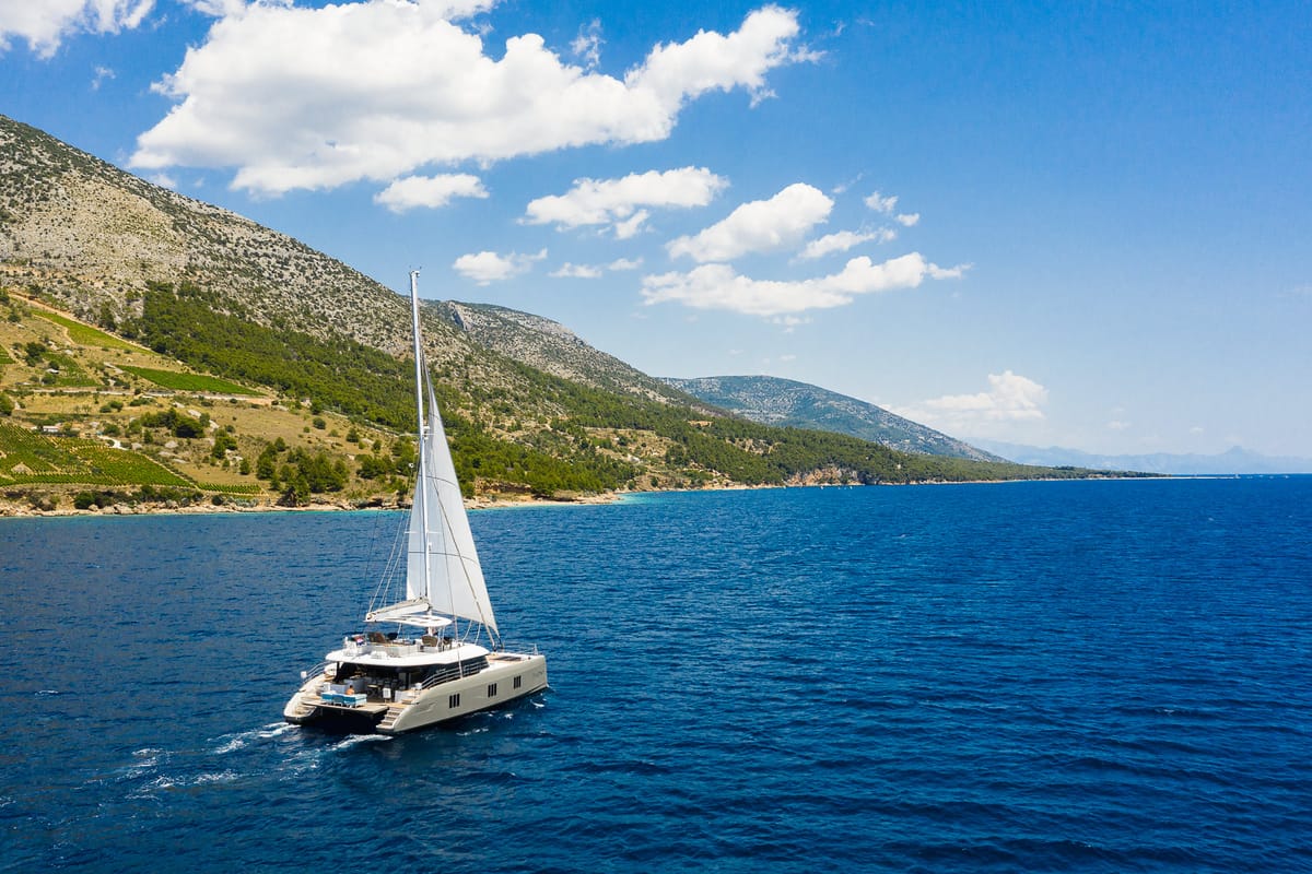 Deck of Vulpino, a Sunreef Yachts Sunreef 60 catamaran at Grad Kaštela, Croatia