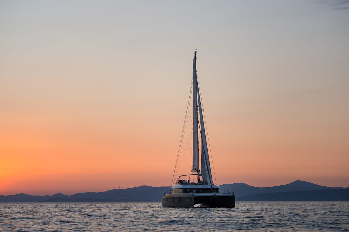 Exterior view of Vulpino, a Sunreef Yachts Sunreef 60 catamaran at Grad Kaštela, Croatia