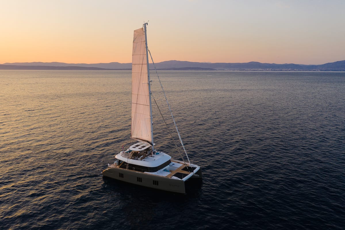 Exterior view of Vulpino, a Sunreef Yachts Sunreef 60 catamaran at Grad Kaštela, Croatia