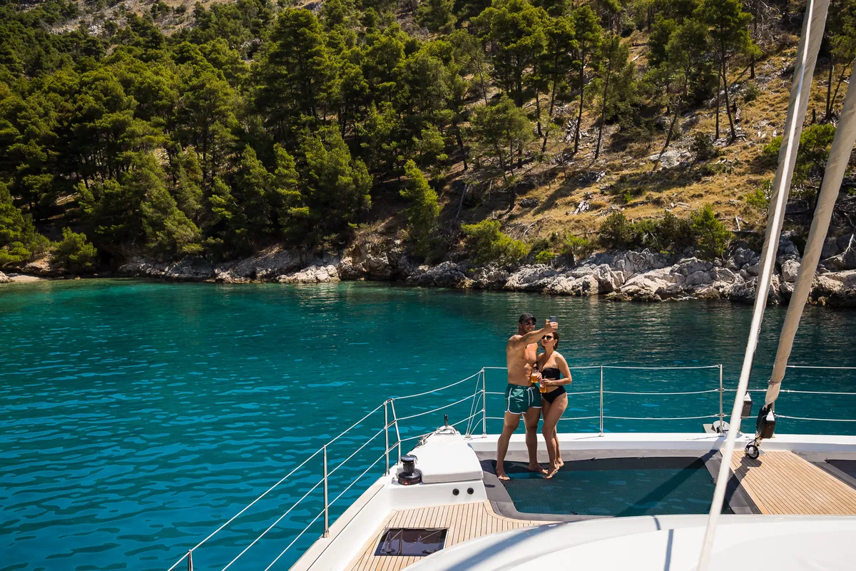 Deck of Vulpino, a Sunreef Yachts Sunreef 60 catamaran at Grad Kaštela, Croatia