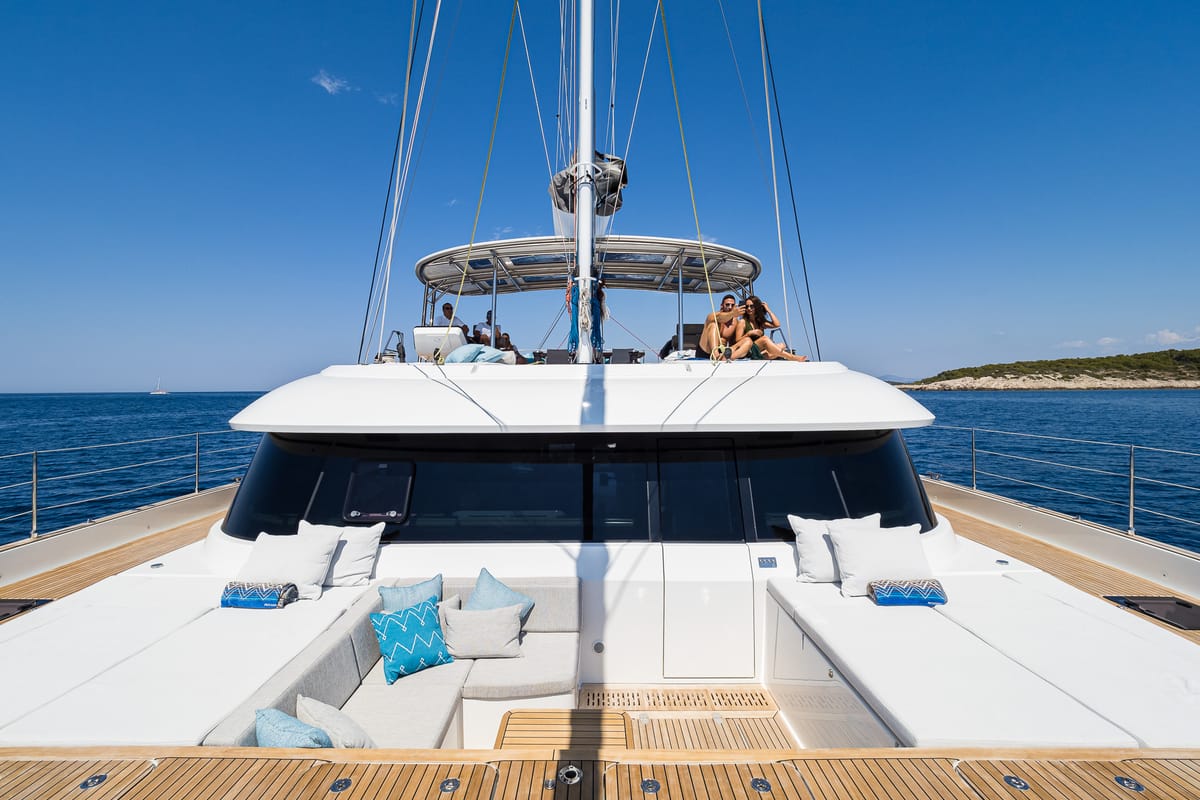 Deck of Vulpino, a Sunreef Yachts Sunreef 60 catamaran at Grad Kaštela, Croatia