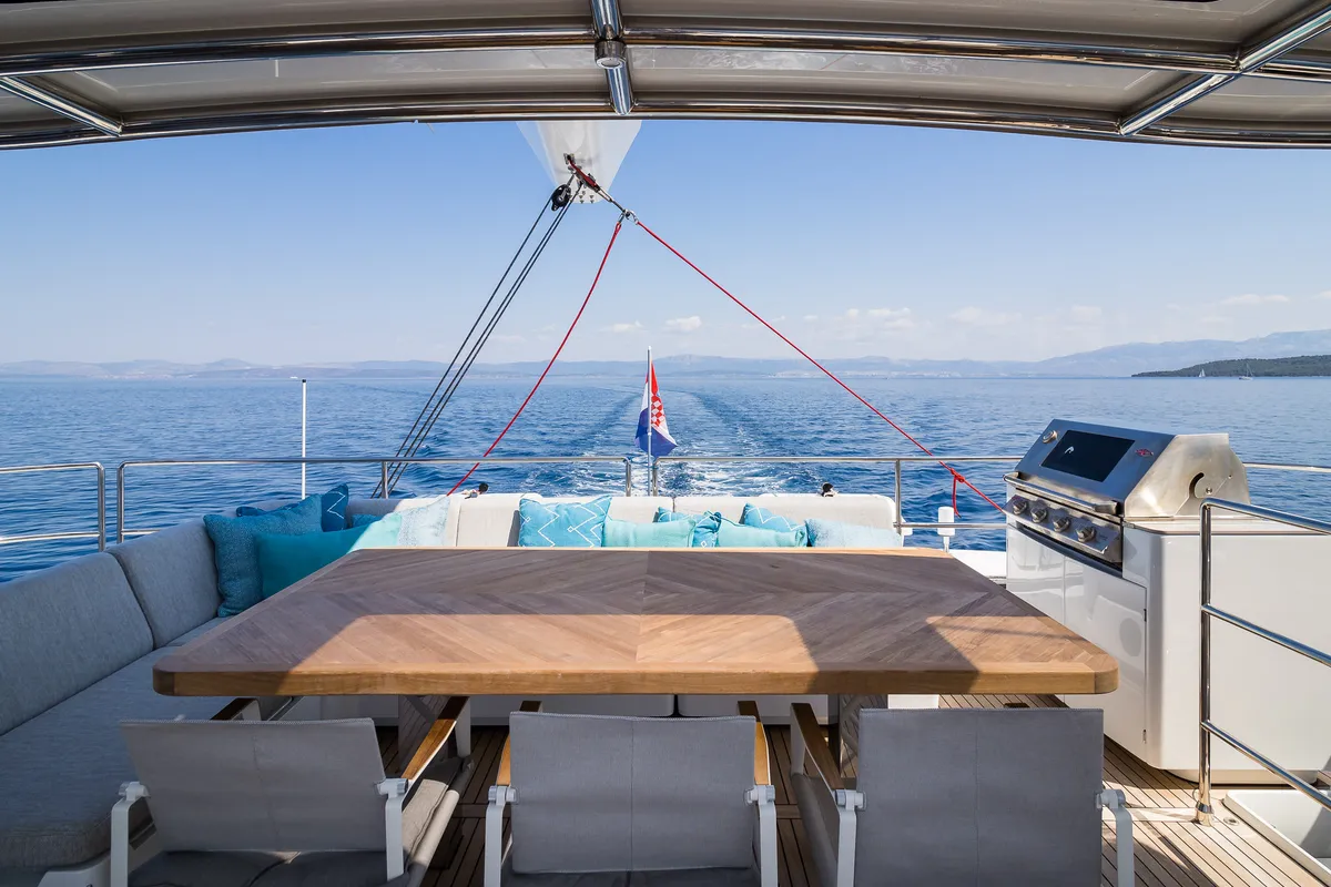 Deck of Vulpino, a Sunreef Yachts Sunreef 60 catamaran at Grad Kaštela, Croatia