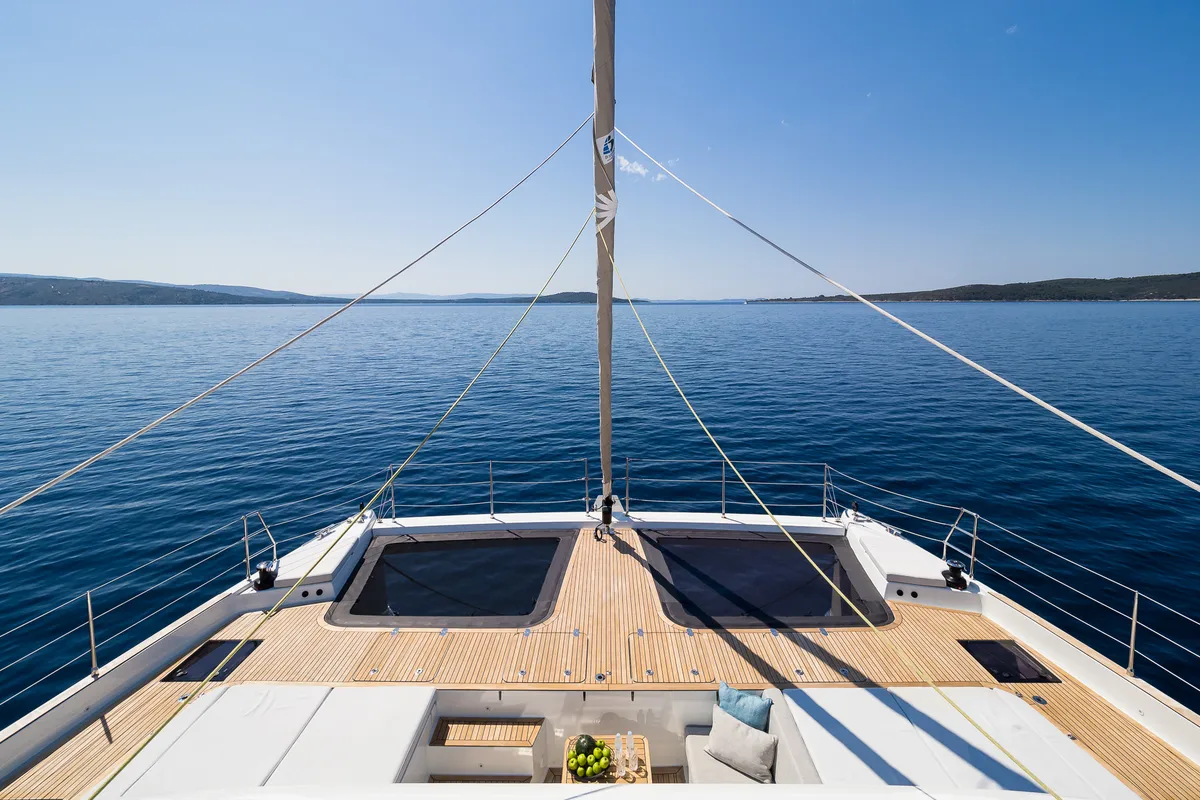 Deck of Vulpino, a Sunreef Yachts Sunreef 60 catamaran at Grad Kaštela, Croatia