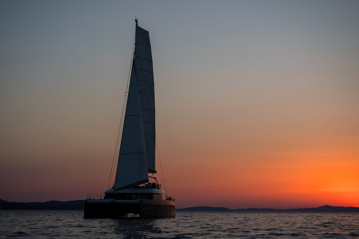 Exterior view of Vulpino, a Sunreef Yachts Sunreef 60 catamaran at Grad Kaštela, Croatia