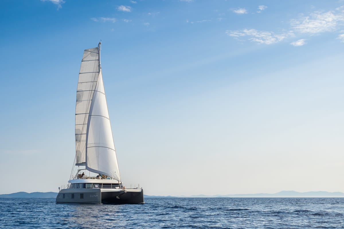 Exterior view of Vulpino, a Sunreef Yachts Sunreef 60 catamaran at Grad Kaštela, Croatia