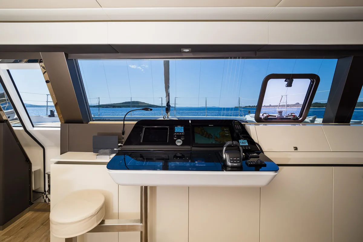 Cockpit of Vulpino, a Sunreef Yachts Sunreef 60 catamaran at Grad Kaštela, Croatia