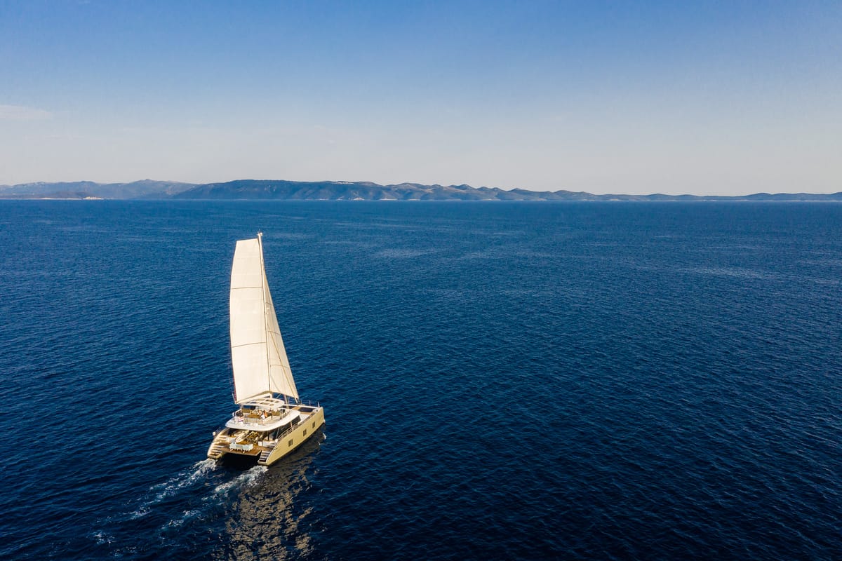 Exterior view of Vulpino, a Sunreef Yachts Sunreef 60 catamaran at Grad Kaštela, Croatia