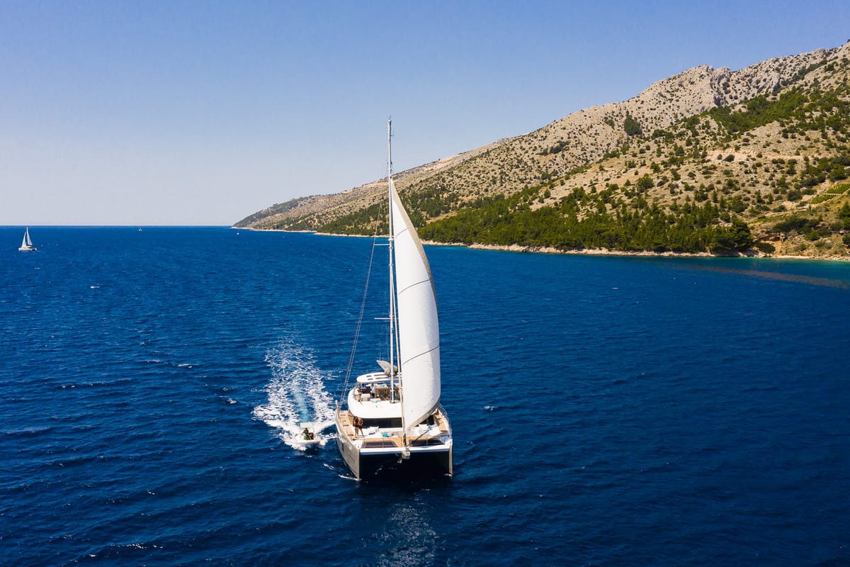 Exterior view of Vulpino, a Sunreef Yachts Sunreef 60 catamaran at Grad Kaštela, Croatia
