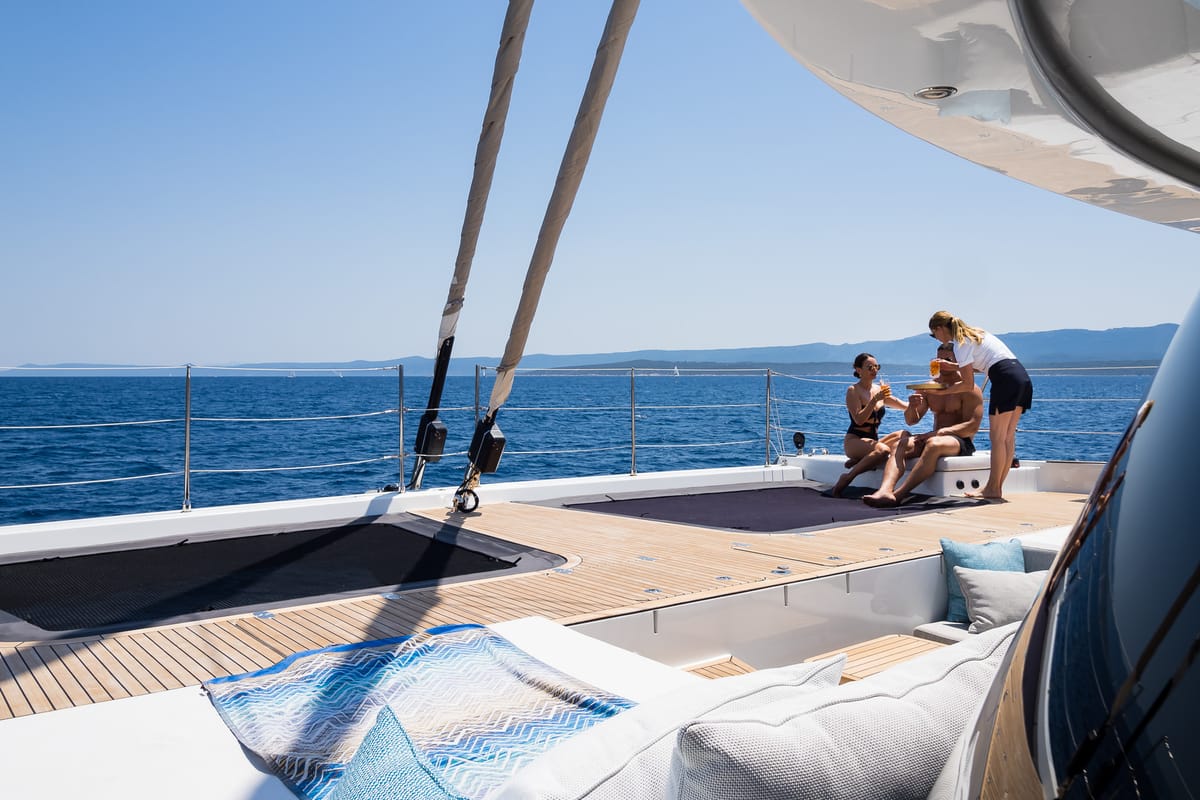 Deck of Vulpino, a Sunreef Yachts Sunreef 60 catamaran at Grad Kaštela, Croatia